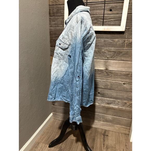 Christopher & Banks faded patterned denim button up blouse women's size XL - Picture 10 of 10